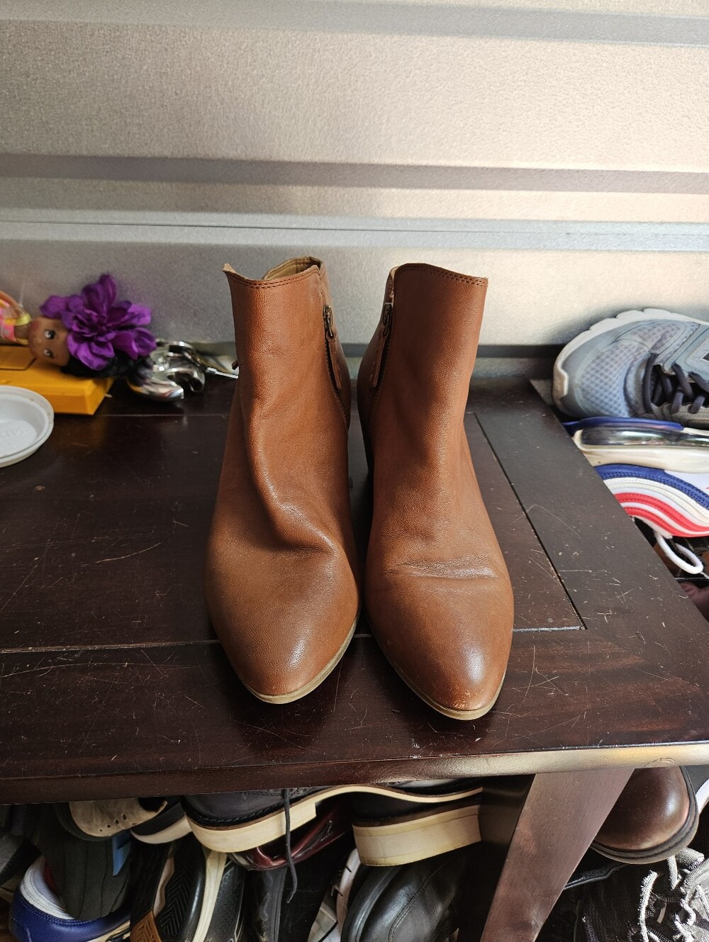 Frye Judith Bootie Cognac Brown Leather Ankle Boot Zip Closure Size 9.5m
